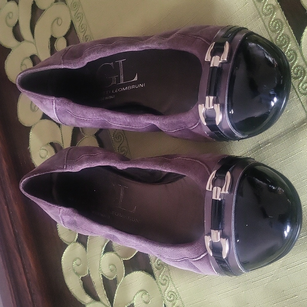 Attilio Giusti Leombruni Denim Blue & Black Patent Leather Ballet Flat Size 37